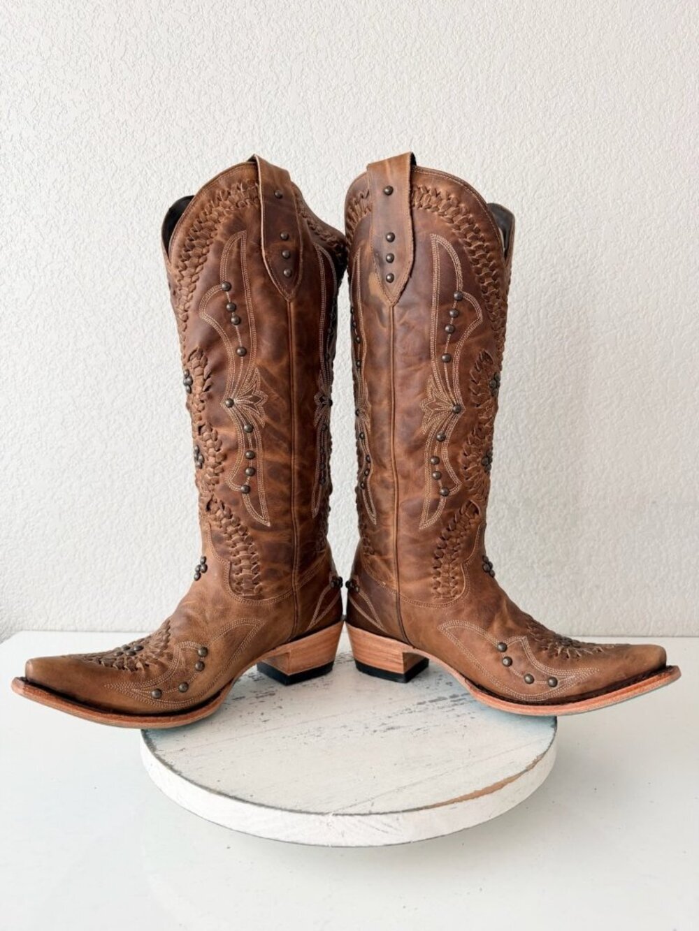 Lane COSSETTE Cowboy Boots Cognac Brown Western Cowgirl Tall Snip Toe Size 7.5 - Picture 9 of 13